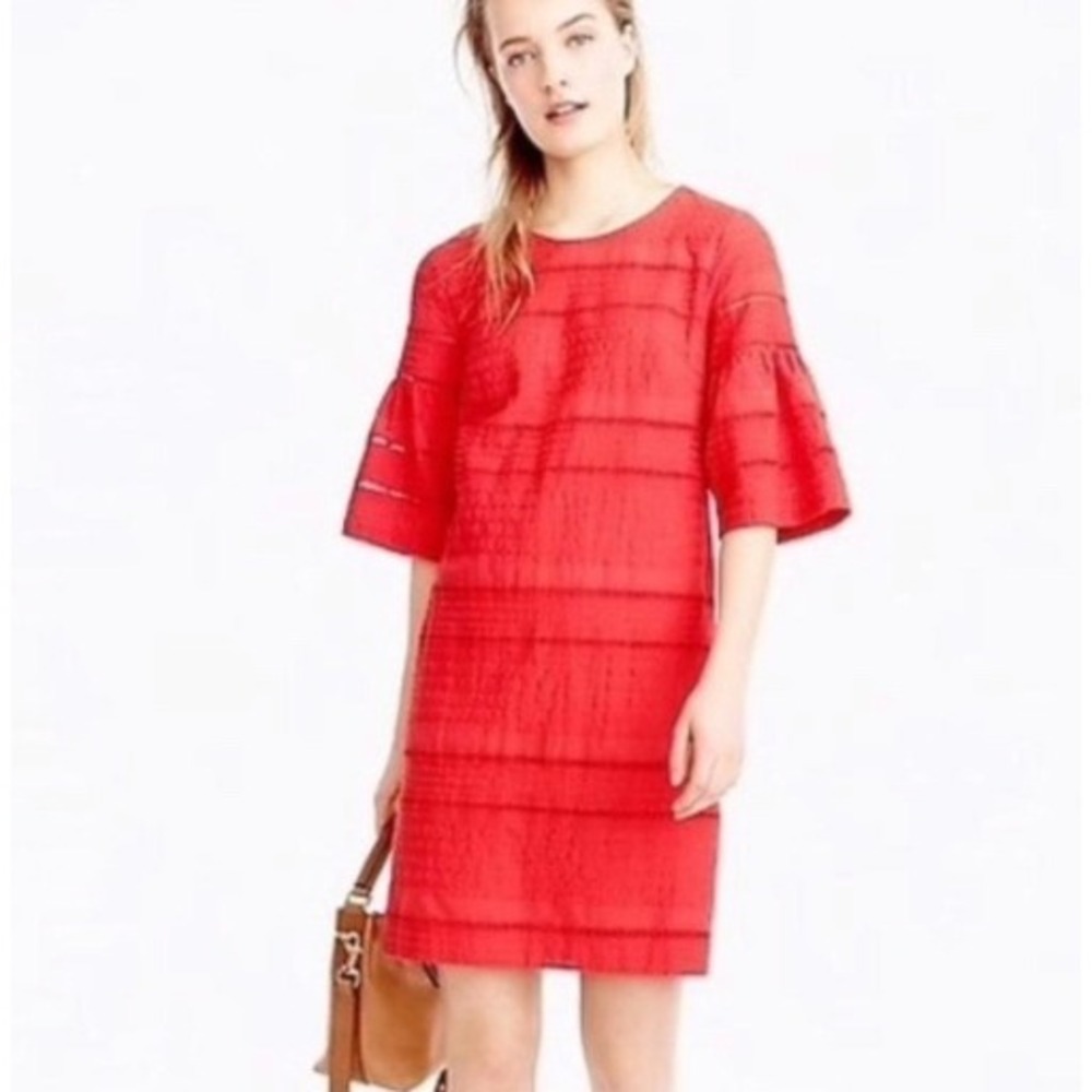 J.Crew Red Cotton Eyelet Embroidered Bell Sleeve Shift Dress‎ 6 RN77388